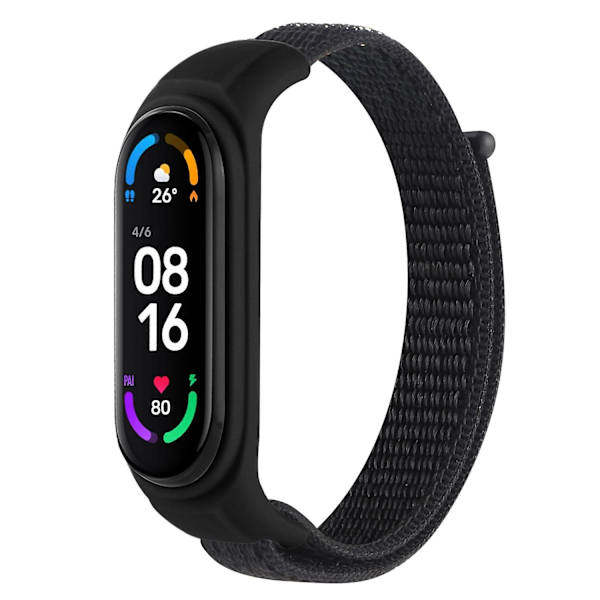 Säädettävä Nylon Sportti Ranneke Xiaomi Mi Band 3/ Band 4/Band 5/Band 6/Band 7 -älykelloille Silikonikotelolla Black