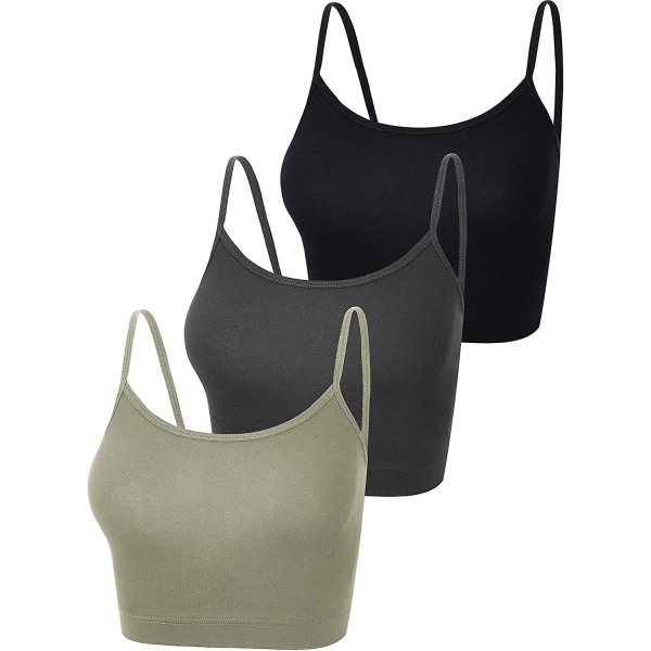 3 delar Spaghetti Strap Tank Camisole Top Crop Linne För Sport Yoga Sova Style 2 S