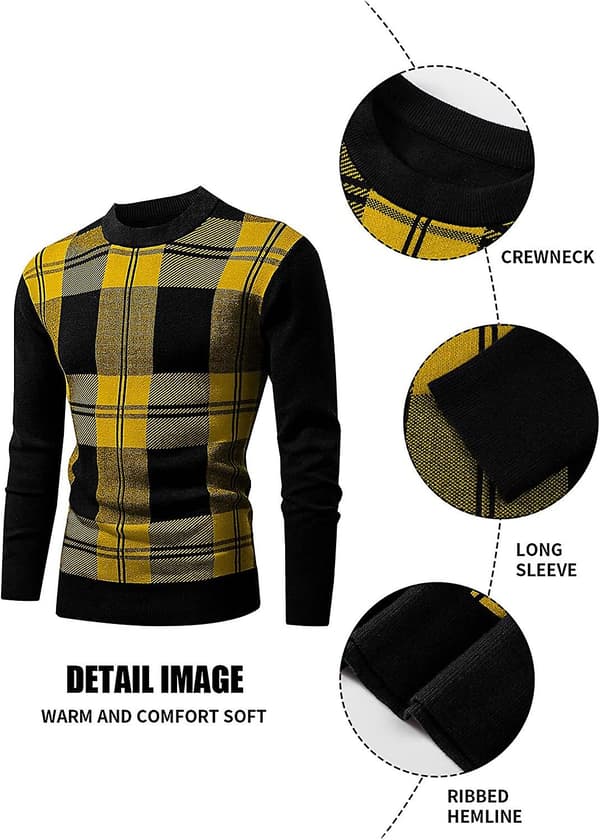 Herrjumper Vinterrutig Tröja Rund Hals Pullover Tröjor Stickad Casual Höst