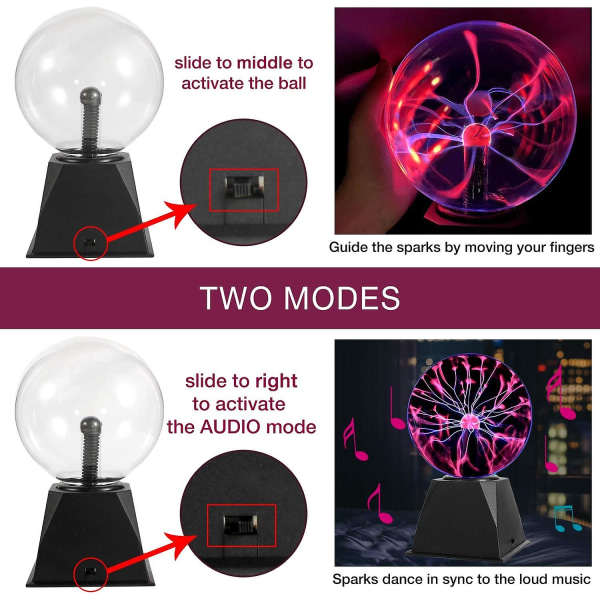 6 tums plug-in Magic Plasma Ball Lamp - Touch & Sound Sensitive Interactive Plasma Lamp Nebula Sphere Globe, Science Educational Gift For Decorations/