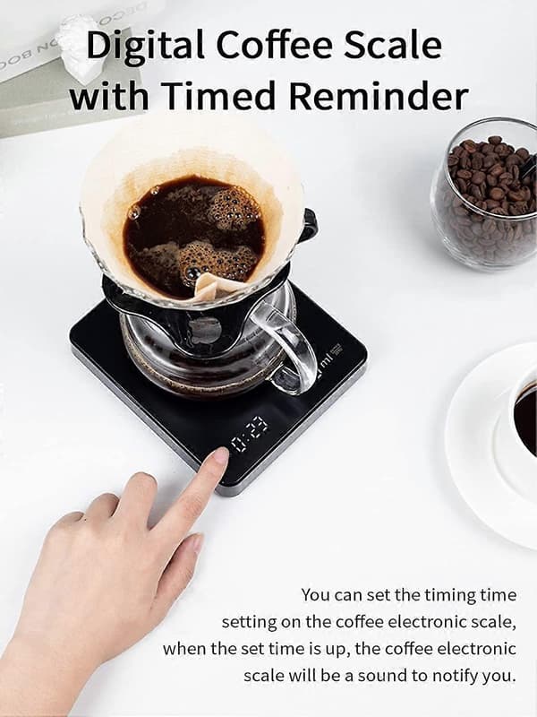 Digital kaffevåg med timer, Typ-C uppladdningsbar med LED-display, Multifunktionell precisionssensor, med tareringsfunktion, hög resistans