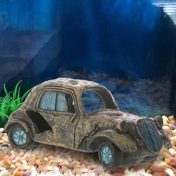Akvarium Ornamenter Harpiks Imitasjon Bilvrak Fiske Tank Tilbehør Dekorasjoner Skjulested Stein