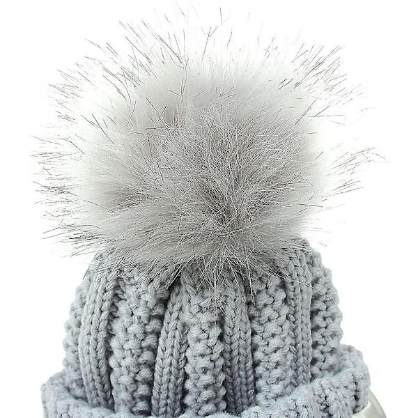 Vinterhue til kvinder, tyk fleece, imiteret pels pom pom kvast hue til damer