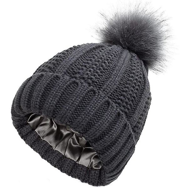 Vinter mössa för kvinnor Chunky Fleece fuskpäls Pom Pom Bobble Hatt Dam