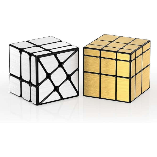 Speed Cube Sett Med 2 Gull Speil S Cube, Sølv Vindspeil Cube, Uregelmessig Speedcubing 3x3x3 Twisty Box Puslespill