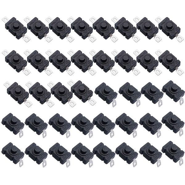 40 st självlåsande tryckknappsbrytare, Kan-28 ficklampsbrytare (20 st platt stift med hål + 20 st böjt stift med hål)