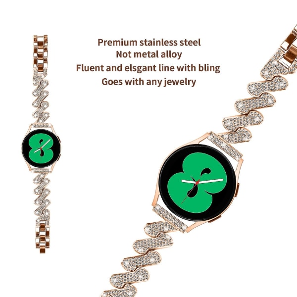 20mm Rhinestone ersättningsarmband för Samsung Galaxy Watch6 40/44mm / Watch6 Classic 43/47mm Rose Gold