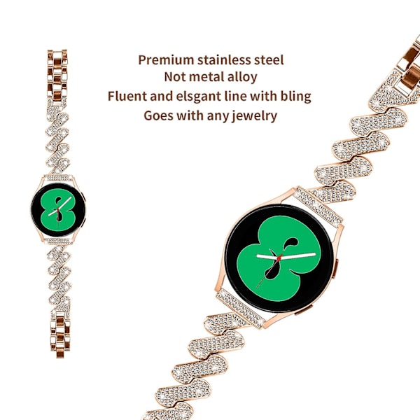 20mm Rhinestone Korvaava Kellon Ranneke Samsung Galaxy Watch6 40/44mm / Watch6 Classic 43/47mm Rose Gold