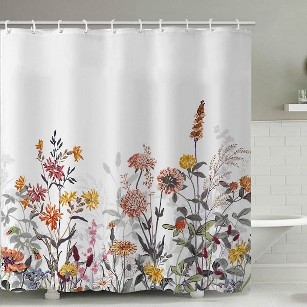 Suihkuverho, homeenkestävä, vedenpitävä, polyesterikangas, kukka-aihe, kasvi, 180 x 180 cm 180 x 180 cm Floral 7
