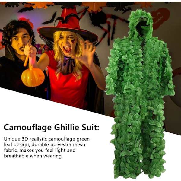 Ghillie Suit, Ghillie Hood för fågeljakt, Ghillie Suit Lövskogskamouflage Grön Lövjakt Lövdräkt, Huvad Ghillie Suit Camo Suit