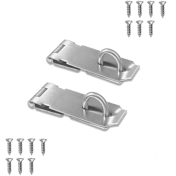 Dörrlås Hasp Latch, 3 tum Rostfritt Stål Säkerhets Packlock Spänne Hasp Lås Latch, Extra Tjock Grinds Lås Hasp med Skruvar 2 st Silver