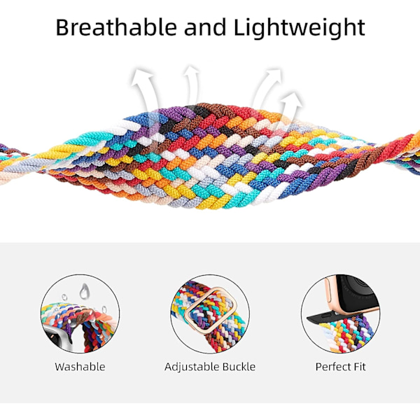 Flettet rem kompatibel med Apple Watch 38 mm 40 mm 41 mm, elastisk Solo Loop nylonrem til Apple Watch Series 8/7/6/SE/5/4/3/2/1/SE black Multicolor 38 mm 40 mm 41 mm