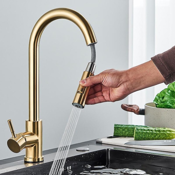 Enkelgrepp Pull-down Köksblandare, Köks Touch Sensing Rostfritt Stål Kran Diskho Induktion Pull-typ Rotation