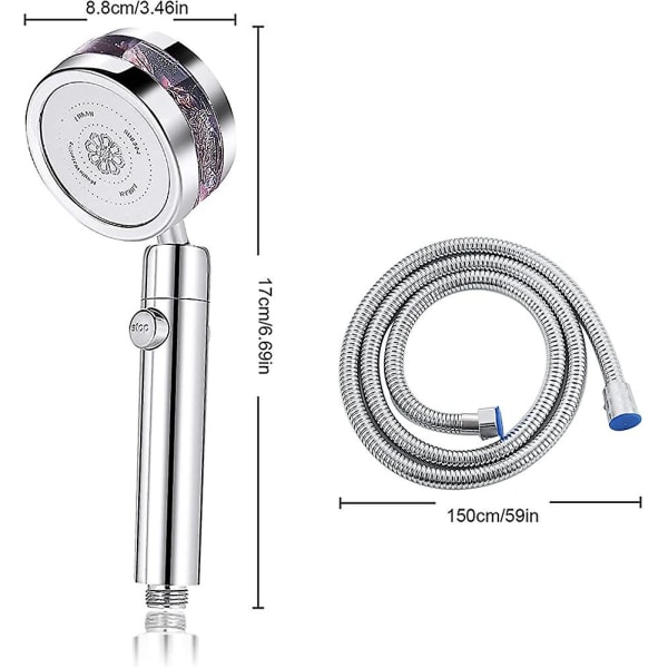 360 Power Dusjhode og Slange 1,5 m, Acsergery Vannbesparende Roterende Vifte Dusj Gave