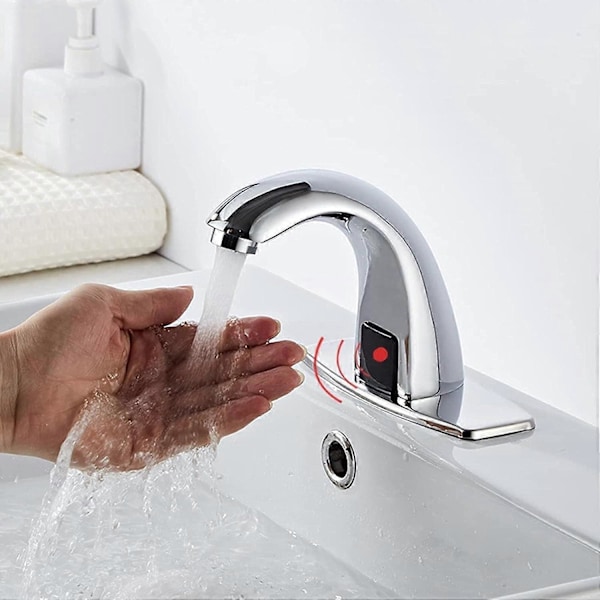 Automatisk sensorstyrt blandebatteri Krom Automatisk sensorstyrt servantbatteri med dekkmontert varmt og kaldt vann Cold Water