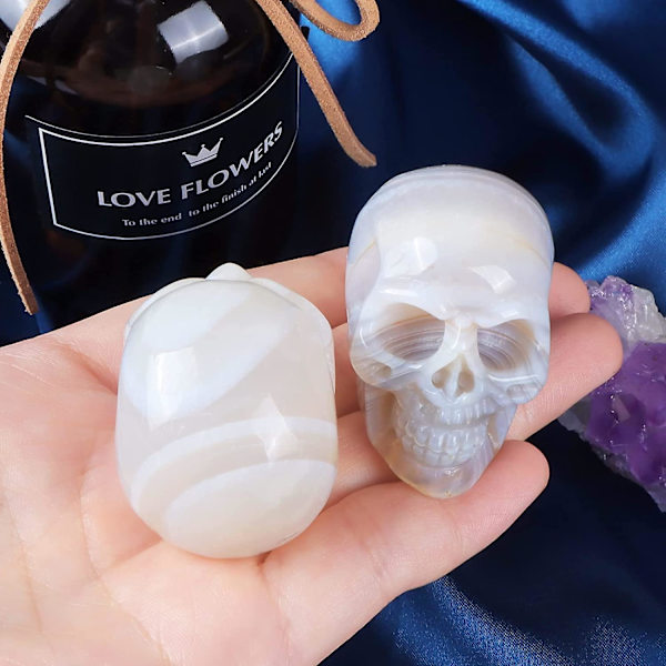 2.0-tommer Krystal Kraniehoved Dekor Agat Sten Kranier Figurer Skulptur Udskåret Reiki Healing Statue Samlerobjekt Figur