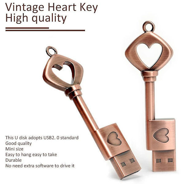 Rakkaussolmu USB-muistitikku Sydämenmuotoinen USB-muistitikku Metallinen vetoketjullinen asema Retro Syntymäpäivä Häälahja Tietojen tallennus Valokuvatikut Perheelle, lapsille, ystäville, opiskelijoille 64GB Love Key