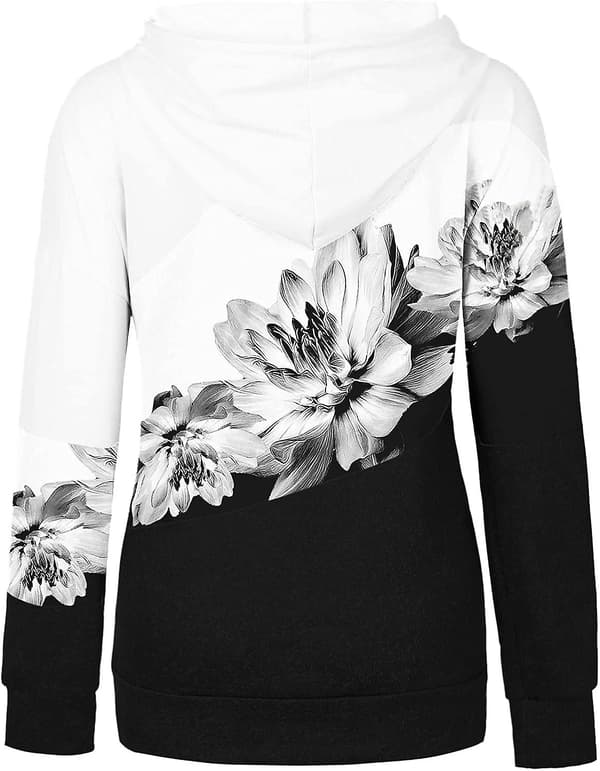 Baggy sweatshirts for kvinner, patchwork, blomstermønstret, hettegenser, avslappet langermet hettegenser for kvinner Grey Medium