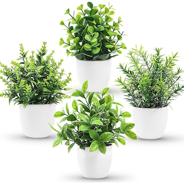 Kunstige planter til indendørs brug, 4 pakker små falske planter mini kunstige planter i potter til hjemmekontor hylde bondehus badeværelsesindretning
