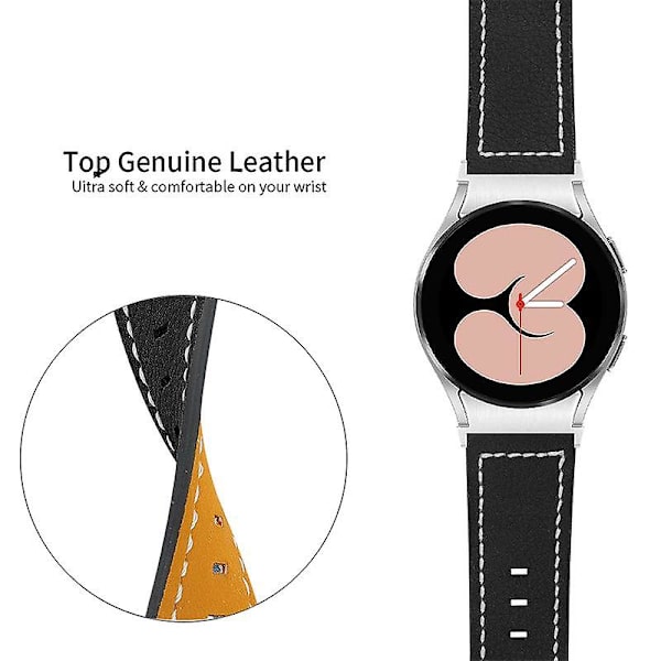 Justerbar udskiftningsurrem i læder til Samsung Galaxy Watch4 Classic 42/46mm/ Active 40/44mm Black