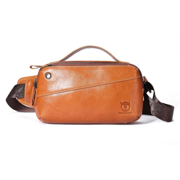 Retro midjeväska i toppskiktsläder, bröstväska, crossbodyväska för resor, vandring, affärsresa Orange
