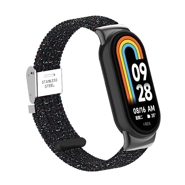 För Xiaomi Smart Band 8 flätad nylon klockarmband justerbart spänne elastiskt band Bright Black