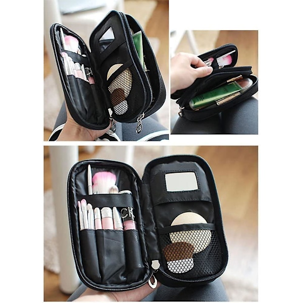 Mlmsy Makeup Taske med Spejl Holder Børster Professionel Multi-Funktionel 2-Lags Kosmetik Organizer til Kvinder, Sort