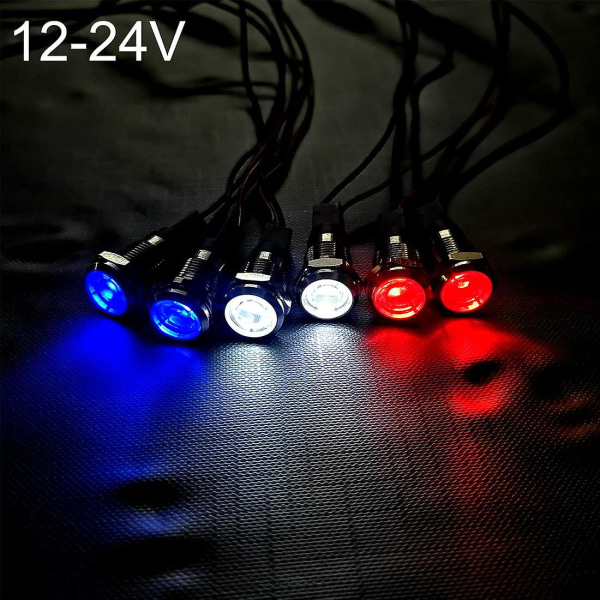 6st 12v-24v 8mm LED Panel Driver Dash Varningslampa Indikatorlampa Pilot Lamp Dash Riktningslampor (röd/blå/vit)