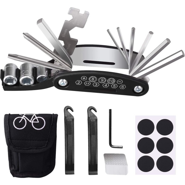 Cykelverktygssats, 16 i 1 set, cykeldäcksreparationssats Multifunktionsverktyg