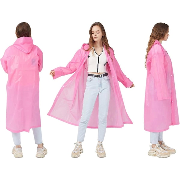 Regnskydd för Vuxna Återanvändbara 2-pack Regnrockar Nödsituation för Kvinnor Män med Huva och Dragkedja Pink