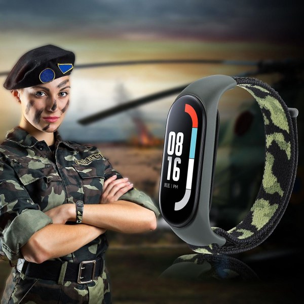 Camouflage Nylon Justerbar Smart Urrem Til Xiaomi Mi Band 5/6/7 Udskiftningsarmbånd