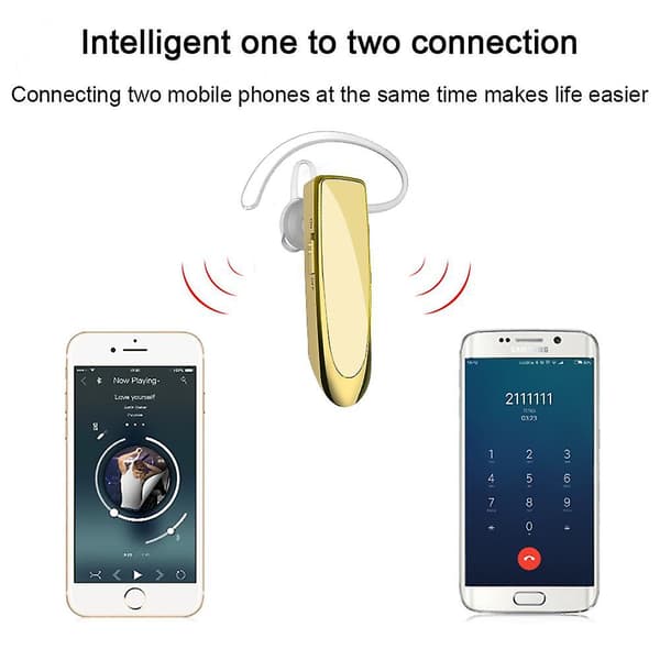 Bluetooth Headset V4.1 Trådløst Håndfrit Headset 24 timers kørsel Headset 30 dages standbytid med støjreducerende mikrofon Headsetetui til iPhone Android Gold