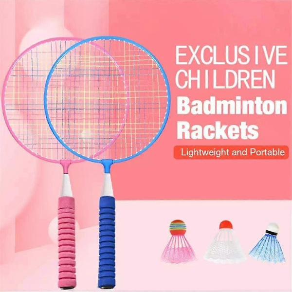 Badmintonketsæt Bærbare badmintonketsjere med 3 fjerbolde og bæretaske til børn Pink