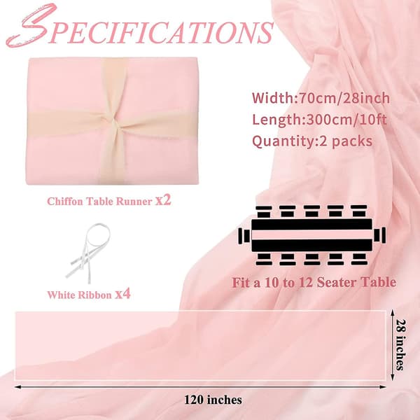 2-pack Iave Blårosa Chiffonglöpare 28x120 tum Romantisk Bröllop