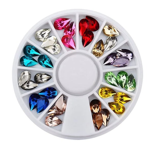 36st/ set Glitter Drop Water Färgglad Nail Art Dekoration Strass Hjul 5x8mm 3d Design Charm Nail Tips Gem Stones Tillbehör