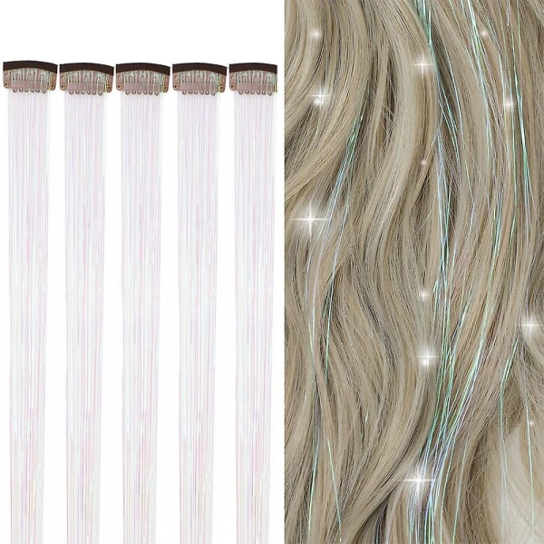 Glittrande trådar glitter hår tinsel kit guld silke hår glitter sträng extensions accessoarer för kvinnor huvudbonad 6pc-naibai 24inches