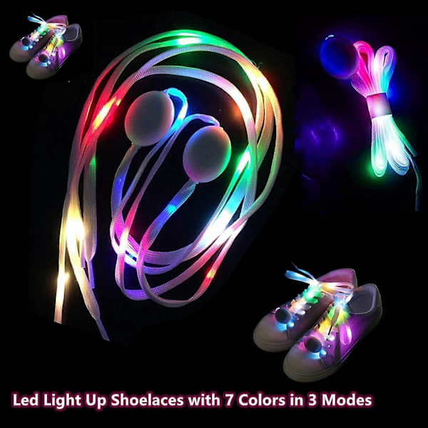 Nylon LED Blinkende Skolisser, 3 Moduser 7 Farger, Hvit Blinkende Sko Belysning Party Hip Hop Dans Dekor Sykling Fotturer Rulleskøyter