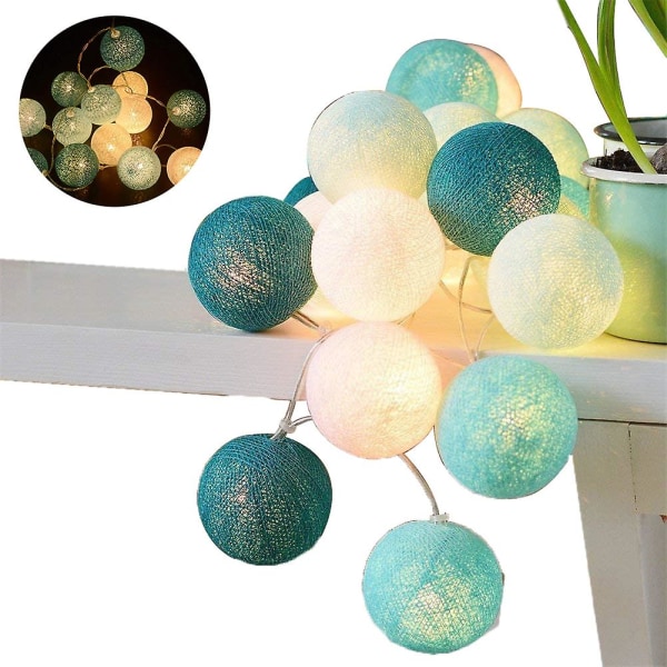Cotton Ball Light Chain - 3m 20 Led Ball Ljuskedjor med plugg för inomhus nattljusdekoration som jul, bröllop, fest, rum, gardin Green Batterie