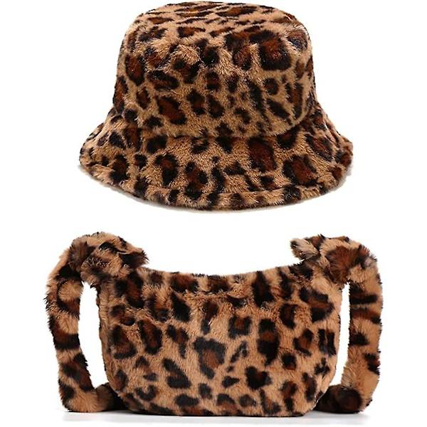 Dame Leopard Print Clutch Håndtaske Plys Faux Fur Tote Taske Blød Varm Skuldertaske Crossbody Taske (1-b/acoffee W/hat)