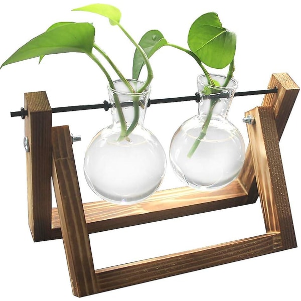 Deco trähållare med hydroponics glasvas hängande vas Blomvase Bordsvas Dekorativ vas 2 Vasen