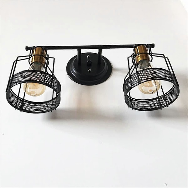 Retro industriell svart bur vegglampe for bad - 3 lamper - Metall - For bad - 2 hoder A
