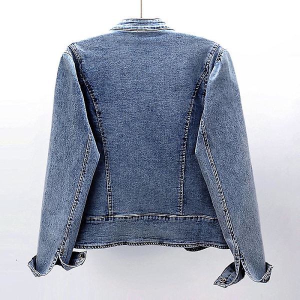 Ny Vintage Damejakke Efterår Broderi Denim Jakker Vasket Blå Beige L