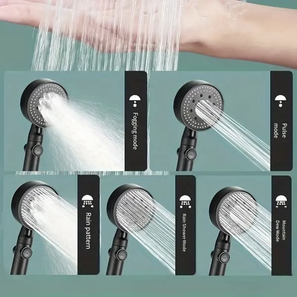 Oppgrader din dusjopplevelse: 1 stk. høytrykks multifunksjonell håndholdt sprinkler med 5 moduser