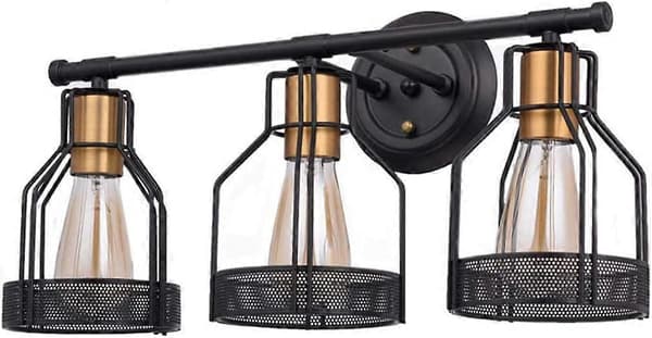 Retro industriel sort bur væglampe til badeværelse - 3 lamper - Metal - Til badeværelse - 2 hoveder B