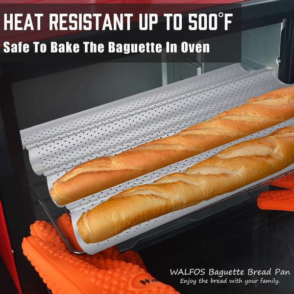 Non-stick perforeret franskbrødsbageplade - 4-bølge brødform til sprøde baguettes - Sølvfarve
