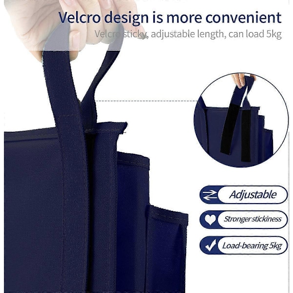 Hængende Caddy Organizer Sengelomme 600D Oxford Stof med Velcro Lukning til Køjer, Hospitalsenge, Kollegieværelser og Sengeheste Navy Blue