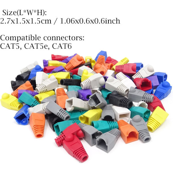 100 st 10 Färger Plast RJ45 Ethernet Nätverkskabel Stammarlättnad Stövlar Kabelkontakt Pluggöverdrag för CAT5 CAT5e CAT6