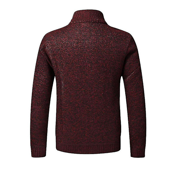 Herr Vinter Varm Långärmad Solid Zip Stickad Cardigan Casual Jumper Topprockar Red Wine L