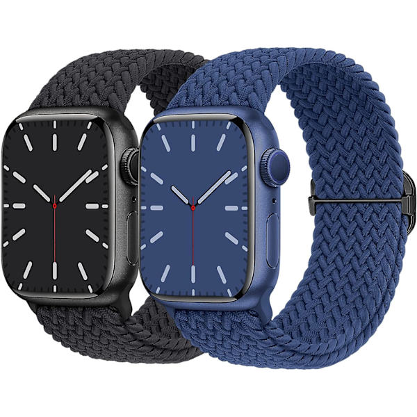 Flätat armband kompatibelt med Apple Watch 38 mm 40 mm 41 mm, elastiskt solo loop nylonarmband för Apple Watch Series 8/7/6/SE/5/4/3/2/1/SE black blue 38 mm 40 mm 41 mm