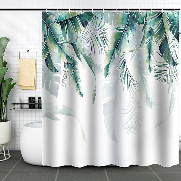Suihkuverho, homeenkestävä, vedenpitävä, polyesterikangas, kukka-aihe, kasvi, 180 x 180 cm 180 x 200 cm Leaves 1